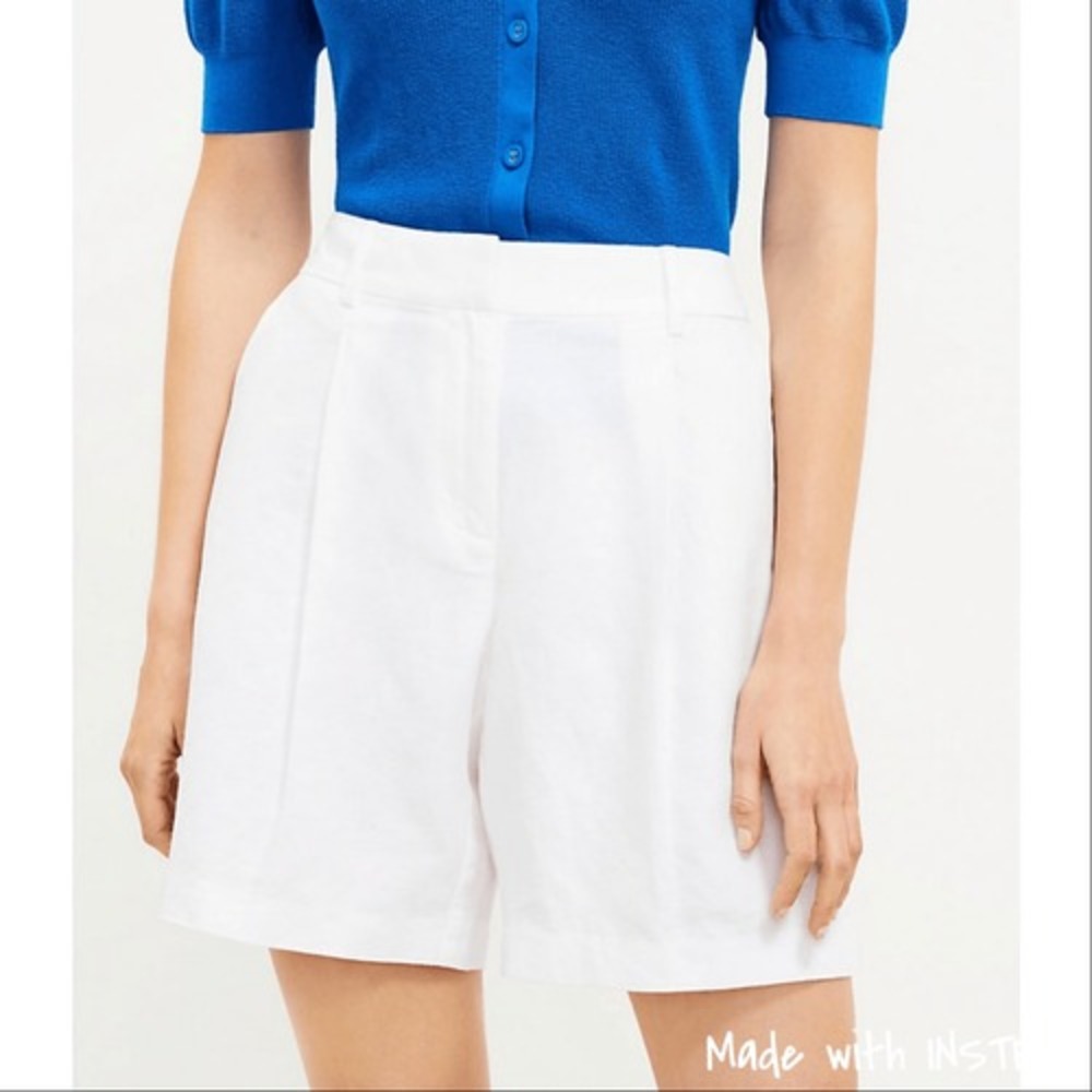 Loft Petite Bermuda‎ Shorts in Linen Blend White 00P